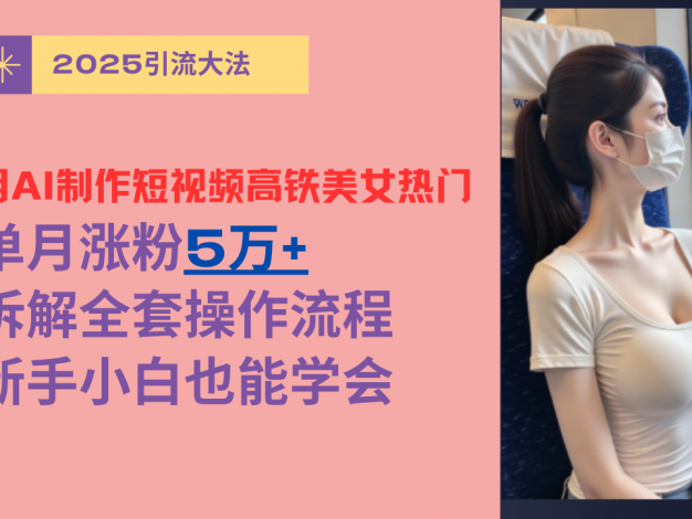用AI制作短视频高铁美女热门玩法，单月涨粉5万+，拆解全套操作流程，新手小白也能学会