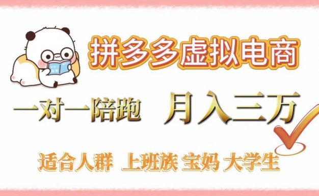拼多多虚拟电商，一对一陪跑，月入3万，0囤货，轻资产，不发货
