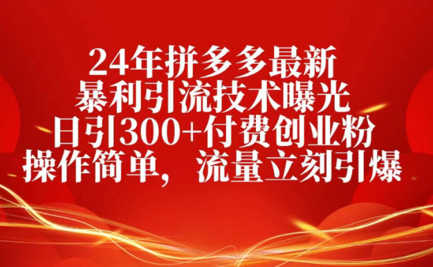 25年拼多多最新暴利引流技术曝光、日引300+付费创业粉操作简单，流量立刻引爆