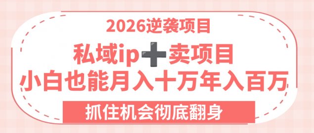 2026逆袭项目-私域ip+卖项目，小白也能月入十万年入百万，抓住机会彻底翻身！